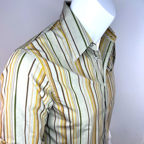 BOSS HUGO BOSS MENS LONG SLEEVES SIZE M, DARK TAN BASE WITH BROWN & GREEN LINES - Picture 2 of 15